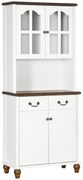 HOMCOM Sifonier de Bucătărie, Bufet, 2 Sertare, 2 Compartimente cu Uși, Design Clasic, Alb + Maro închis, 76 x 38 x 182 cm | Aosom Romania