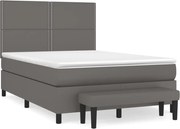 vidaXL Pat box spring cu saltea, gri, 140x190 cm, piele ecologică