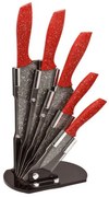 Set de 5 cutite Voltz V51633A5, Acoperire din marmura, Cuport din acril, Gri/Rosu