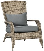 Outsunny Scaun de Grădină din Ratan, Scaun de Exterior cu Cotiere, Perne și Spătar Înalt Curbat, 64x80x90 cm, Gri | Aosom Romania