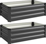 Outsunny Set de 2 Paturi Galvanizate Inaltate pentru Gradina, Cutie de Plantare Inaltata pentru Exterior, Usor de Asamblat, pentru Cultivarea Florilor