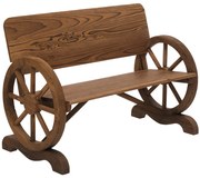 Outsunny Banca de Gradina 2 Locuri cu Spatar Inalt, Banca din Lemn de Brad cu Roti de Caruta Laterale, 114x58x80 cm, Maro Carbonizat