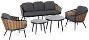 Outsunny Lounge Set Mobilier de Grădină Ratan 5 Piese, Canapea 3 Locuri, 2 Fotolii, 2 Măsuțe, Perne Confortabile | Aosom Romania