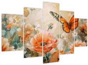Tablou - Fluture și flori, pictură în ulei (150x105 cm)