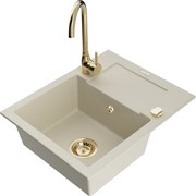 Mexen Enzo chiuvetă de granit 1-cameră cu scurgător și baterie de bucătărie Telma, bej - 6506-69-670200-50