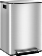 HOMCOM Coș de Gunoi cu 2 Compartimente de 30L, Pedală și Capac Silențios, 47,7x37,5x66,8 cm, Argintiu | Aosom Romania