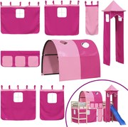 vidaXL Perdele pentru pat etajat cu tunel și turn, roz