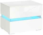 Noptieră cu LED HOMCOM | 2 Sertare cu Luciu | LED-uri RGB cu 16 Culori și 4 Moduri | Telecomandă | Alb | Aosom Romania
