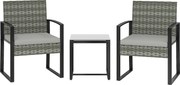 Outsunny Set bistro din ratan, set mobilier de grădină 3 piese cu 2 scaune de grădină, masă de cafea, perne detașabile Gri deschis | Aosom Romania