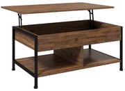 HOMCOM Masă de cafea ridicabilă masă de salon cu compartiment ascuns și 2 rafturi inferioare 100 x 80 x 60 cm maro rustic negru | Aosom Romania