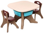 Masuta copii din plastic aditivat cu doua scaune Novokids™ Comfort Table, pentru interior si exterior, dimensiuni 69X69X51 , suprafata antiaderenta,