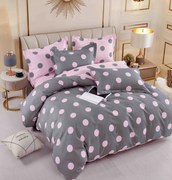 Lenjerie De Pat 1 Persoana - Gri Roz Cu Buline