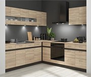 Mobila bucatarie in colt JUNONA LINE, stejar sonoma/wenge, PAL, 220x24
