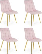 Set 4 Scaune Bucatarie/Dining Spirit Catifea Roz Deschis, Picioare Metalice, Finisaj Auriu