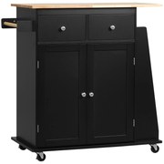 HOMCOM Insulă de Bucătărie cu Dulăpior, 2 Sertare și Suport pentru Condimente cu 3 Rafturi, 89x45x89,5 cm, Negru | Aosom Romania