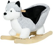 HOMCOM Balansoar Husky din Lemn pentru Copii, Animal de Pluș Gri, 60x33x50cm | Aosom Romania