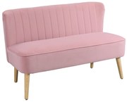 Sofa 2 locuri din stofa HOMCOM Canapea tapitata Canapea dubla Mobilier de living Canapea din lemn Material textil moale Spuma de poliester Roz 117 x 56,5 x 77 cm | Aosom Romania