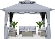ABCCANOPY Foișor de gradina 3.96x3.96 m - Foișor exterior cu cadru din oțel și plasă de țânțari, înălțime reglabilă 3 trepte, pentru gazon, curte, grădină, terasă, Gri