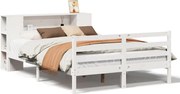 vidaXL Pat cu bibliotecă fără saltea, alb, 160x200 cm, lemn masiv pin