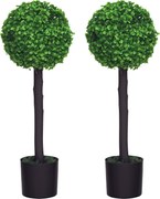 HOMCOM Set de 2 plante mingi de bux artificial cu trunchi si ghiveci inclus - inaltime 60 cm | Aosom Romania