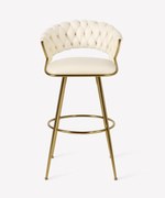 Scaun bar, cadru metalic și suport pentru picioare aurii, catifea, Crem