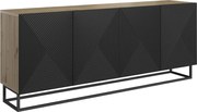 Comodă Asha 200 cm cu patru uși - artisan / negru mat / cadru negru
