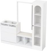 Combinație 6-în-1 pentru intrare cu iluminare LED, set cuier, masă de toaletă, bancă pentru pantofi, dulap rabatabil pentru pantofi și vitrină din sticlă, 163x35x161 cm, Alb