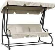 Outsunny Pat de Grădină, Balansoar cu Acoperiș Reglabil și Suport pentru Pahare, Balansoar de Grădină din Oțel și Poliester, 200x120x164 cm, crem