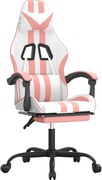 vidaXL Scaun de gaming cu suport picioare, alb/roz, piele ecologică