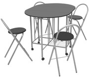 Set masă și scaune de bucătărie pliante MDF, negru, 5 piese