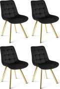 Set 4 Scaune Bucatarie/Dining Sunny Catifea Negru, Picioare Aurii