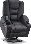 Fotoliu Electric Power Lift&Recliner, ridicare și rabatare, masaj și incalzire, porturi USB, suporturi pentru pahare, buzunare laterale, telecomenzi, PU, Negru