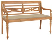 vidaXL Bancă Batavia cu pernă bej, 120 cm, lemn masiv tec