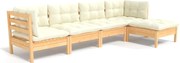 vidaXL Set mobilier grădină cu perne crem, 5 piese, lemn de pin