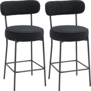 HOMCOM Set 2 scaune de bar cu șezut tapițat și suport pentru picioare, tapițerie fleece, cadru metalic, Negru | Aosom Romania