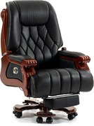 ROYAL OFFICE 1888 – Scaun directorial din piele naturala si lemn masiv, Masaj in 9 puncte si Incalzire, rezistent 150 kg, Negru