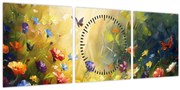Tablou - Pajiște cu flori de primăvară, pictură (cu ceas) (90x30 cm)