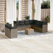 vidaXL Set mobilier de grădină cu perne, 10 piese, gri, poliratan