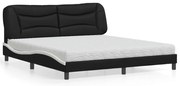 vidaXL Pat cu saltea, alb și negru, 180x200 cm, piele ecologică