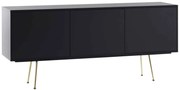 Comoda TV Limo, picioare aurii, deschidere push-pull - NEGRU
