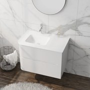 Set dulap baza suspendat Rune Jorunn 2 sertare 80 cm alb lucios si lavoar alb