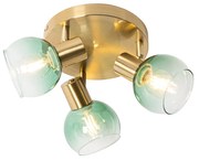 Plafonieră spot Art Deco aurie cu sticlă verde cu 3 lumini - Vidro