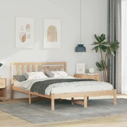 vidaXL Cadru de pat cu headboard Maro 135 x 190 cm Lemn masiv de pin