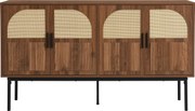 Bufet modern cu ratan, cu 4 uși și mult spațiu de depozitare, design retro-natural, 140x40x80 cm, Culoare naturală