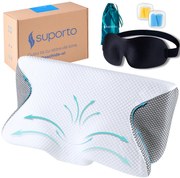 Set Perna Ortopedica Cervicala pentru dormit cu Extensii Negre + Masca de dormit Suporto 3D cu saculet Verde Smarald, pachet pentru ochi obositi si