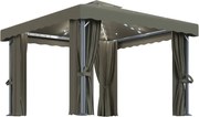 vidaXL Pavilion cu perdea & șir de lumini LED, gri taupe, 3x3 m