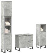 vidaXL Set mobilier de baie, 3 piese, gri beton, lemn compozit
