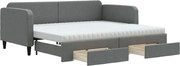 vidaXL Pat de zi cu extensie și sertare, gri închis, 90x200 cm textil