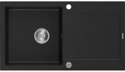Mexen Leo chiuvetă de granit cu o cuvă și scurgător 900 x 500 mm, negru, sifon crom - 6501901010-77
