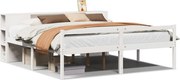 vidaXL Pat cu bibliotecă fără saltea, alb, 200x200 cm, lemn masiv pin